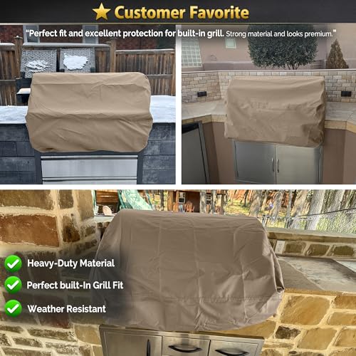 Covers & All Built-in Grill Cover for Outdoor Grill &ndash; Heavy Duty 12 oz Waterproof Built-in BBQ Grill Cover, PVC-Coated Polyester with Elastic Hem for Snug Fit (36 x 26 x 24 inches, Beige)