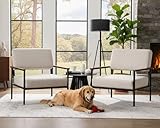 Mid Century Modern Beige Accent Chairs Set of 2, Comfy Arm Chairs with Black Metal Frame Soft Linen Fabric Upholstered Armchairs Living Room Chairs Lounge Chairs Reading Chairs for Bedroom/Office