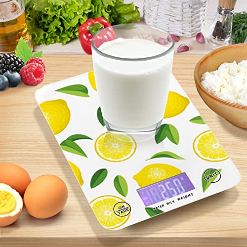 Summer Lemon Fruit Food Scale,4 Units Convertible Digital Kitchen Scale Perfect For Meal Prep,Cooking And Baking,Load Bearing 0.17Oz To 22 Lbs,Easy Clean Waterproof Tempered Glass H140263 #TOP6