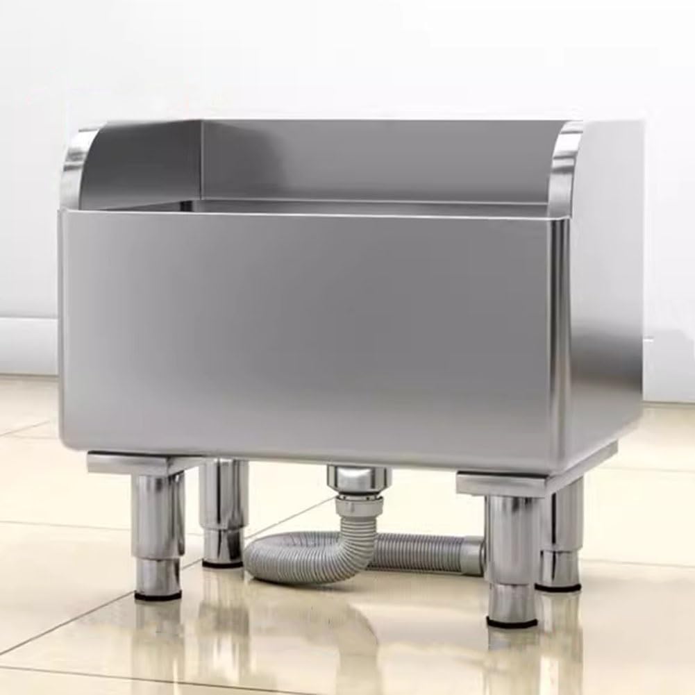 ASerZenith Floor Mop Sink, Stainless Steel Mop Service Basin, Laundry Slop Sink, Floor Mount Mop Sink With Sink Drainage/Strainer(Silver-100X41X55Cm)