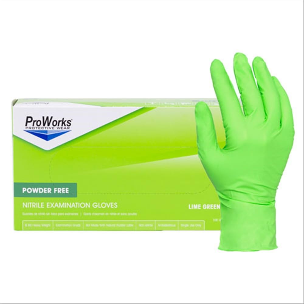 NITRILE POWDER FREE EXAM GLOVES NEON GREEN 10/100-MED