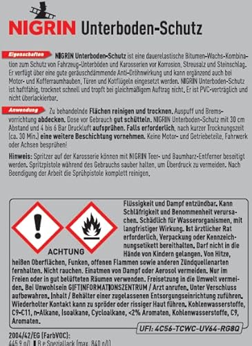 NIGRIN Unterbodenschutz, Pistolendose, schützt Fahrzeug-Unterboden und Karosserie, 1000 ml