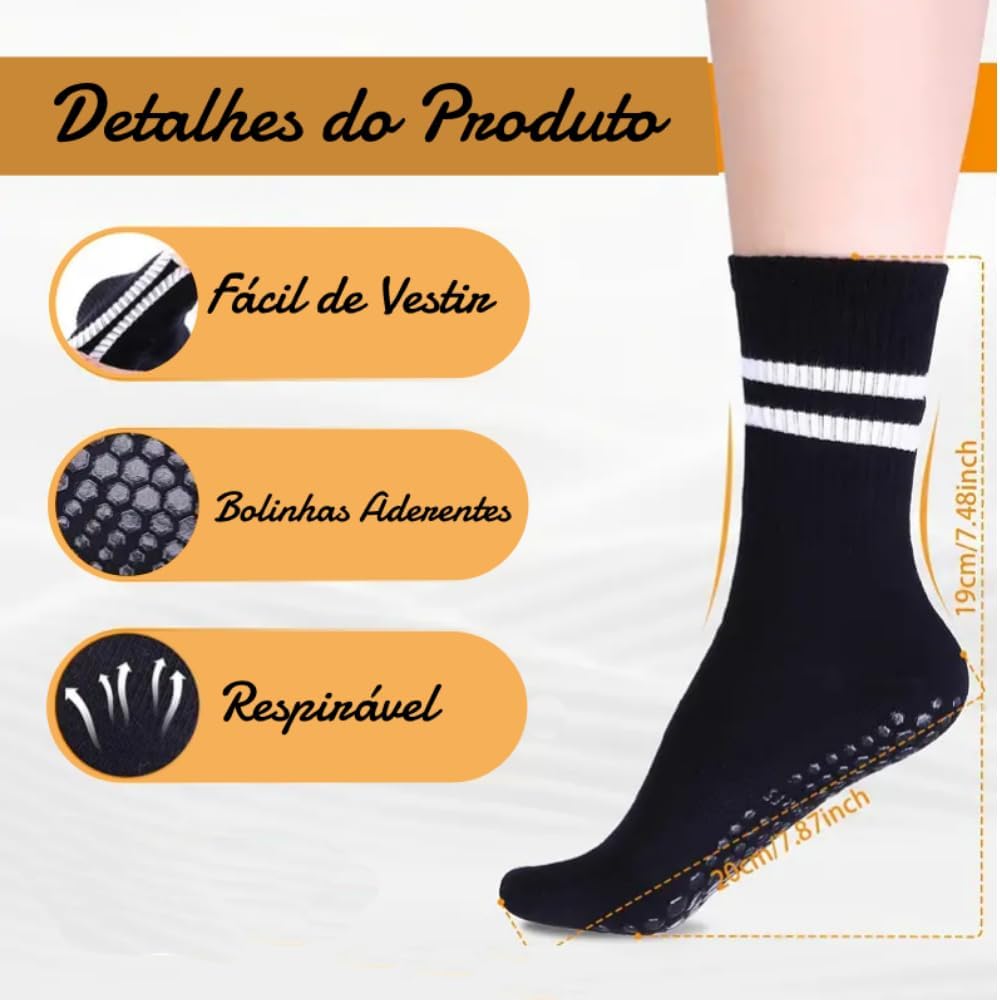 Kit 3 pares de Meias Antiderrapantes, Yoga, Pilates, Exercicio, Não Escorrega