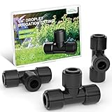EVOULTES 16 Pack 1/4' Quick Connect Drip Irrigation Tee Fittings for 1/4 Inch Irrigation Tubing, Leak Free Fitting for Drip Irrigation System, Durable & Easy to Install for Gardens & Farms