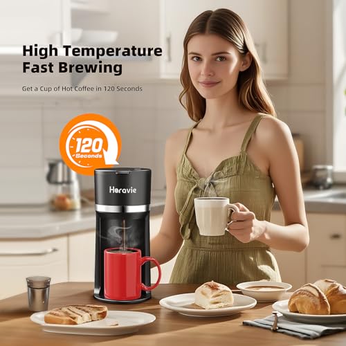 Horavie Small Single Serve Coffee Maker for K Cup and Grounds, Fast Brew One Cup Coffee Machine with One Button, 6 to 12 oz. Brew Sizes, Perfect for Home and Travel, Black by Horavie - Image 4