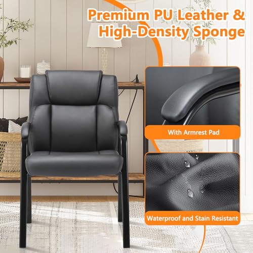 Image of CLATINA Leather Guest Chair with Padded Arm Rest for Reception Meeting Conference and Waiting Room Side Office Home Black 8 Pack