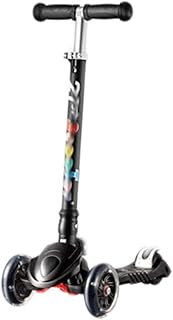 Scooter for Kids Folding Lift Scooter Height Adjustable Lean To Steer Flashing PU Wheels 3 Wheel Kick Lean-to-Steer Scooters,for Kids Boys Girls Toddler Scooter (Color : Black)