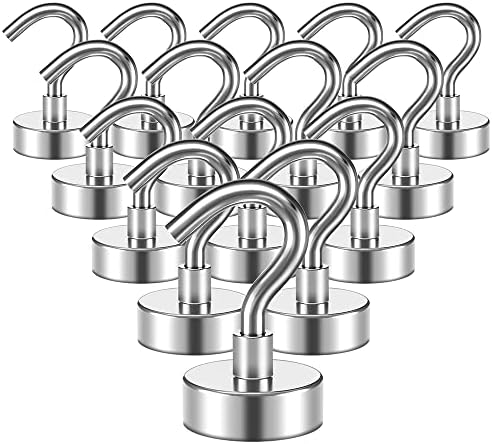 VNDUEEY 15 Pack Magnetic Hooks Heavy Duty, 22Lbs Strong Neodymium Magnets with Hooks, Magnetic Hooks for Hanging, Magnet Hook for Kitchen, Garage, Cruise, Grill, Workplace and Office