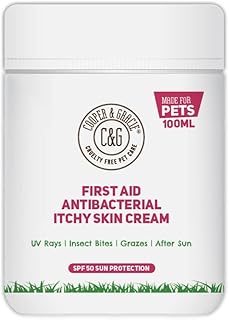 C&G PETS | FIRST AID ANTIBACTERIAL ITCHY SKIN CREAM WITH SPF 50 | 100% NATURAL ESSENTIAL OIL | MAINTAINS CRACKED ITCHY SKIN |LICK SAFE NON TOXIC NON IRRITANT |HIGHLY ABSORBENT SUN CREAM FOR DOGS 100ML