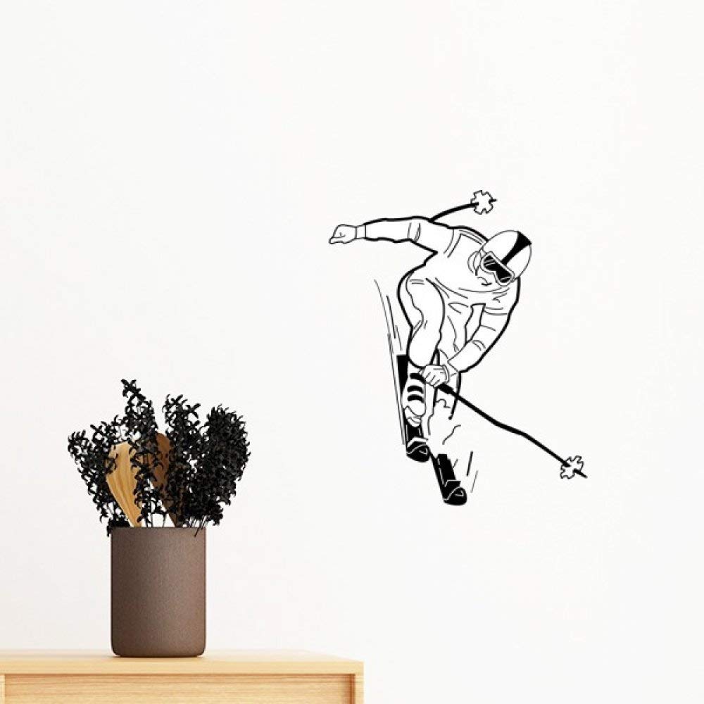 Sticker mural ski sports d'hiver amovible noir 100cm pour decoration chambre