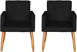 Kit 2 Poltronas Cadeira Decorativa para Sala de estar Cadeiras para Recepção Manicure Escritório Sala De Espera (PRETO)