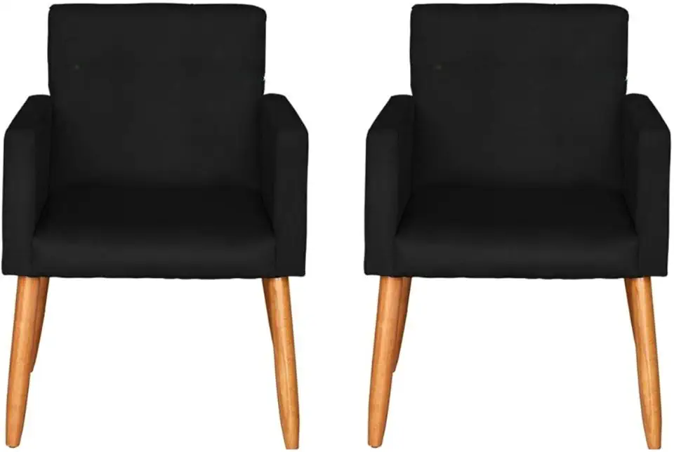 Kit 2 Poltronas Cadeira Decorativa para Sala de estar Cadeiras para Recepção Manicure Escritório Sala De Espera (PRETO)