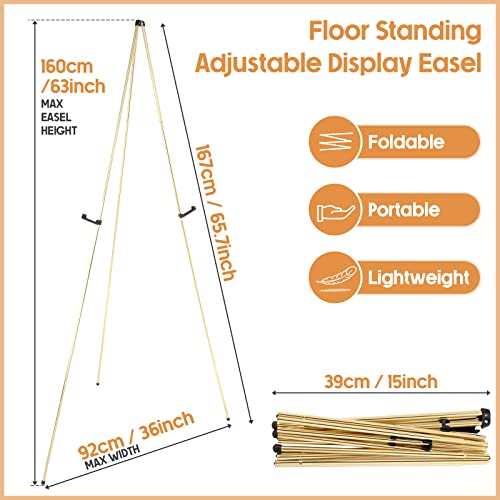 6 Pack Easel Stand For Display Wedding Sign, Poster, 63" Tall Metal Floor Display Easel Holder Gold Adjustable Wedding Easel Tripod Portable Standing Poster Easel For Show Presenting Art Painting #TOP1