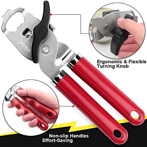 Can Opener, No-Trouble-Lid-Lift Magnet Manual Can Openers Smooth Edge, Japanese Stainless Steel Sharp Blade Safe Cover for Beer/Tin/Bottle, Big Turning Knob Soft Handle Good for Seniors with Arthritis