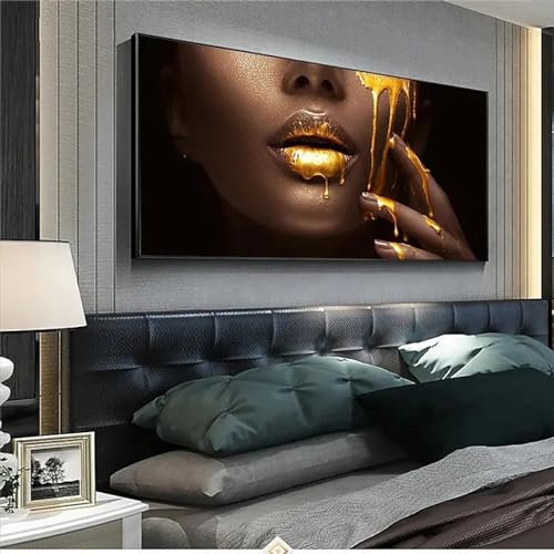 Toile peinture mur art moderne grand format déco maison affiche lèvres d'or