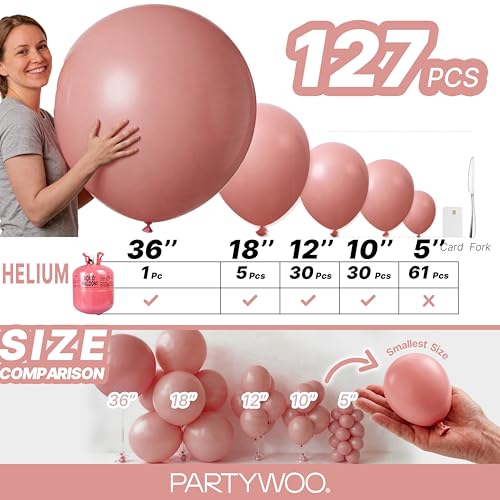 Image of PartyWoo Dusty Pink Balloons 127pcs Different Sizes of 36 18 12 10 5 Inch Blush Pink Dusty Rose Boho Netural Balloon Arch Kit Garland for Baby Shower Princess Girl Birthday Party Decorations Pink-F01