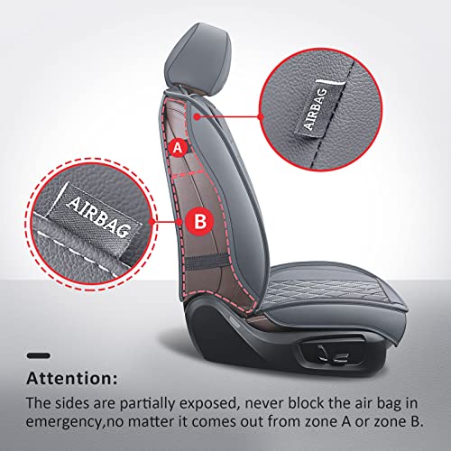 Image of MIROZO Car Seat Covers Full Set - Leather Seat Covers Grey Breathable Vehicle Cushion Cover Fit for Most Sedan, Truck and SUV (Gray)