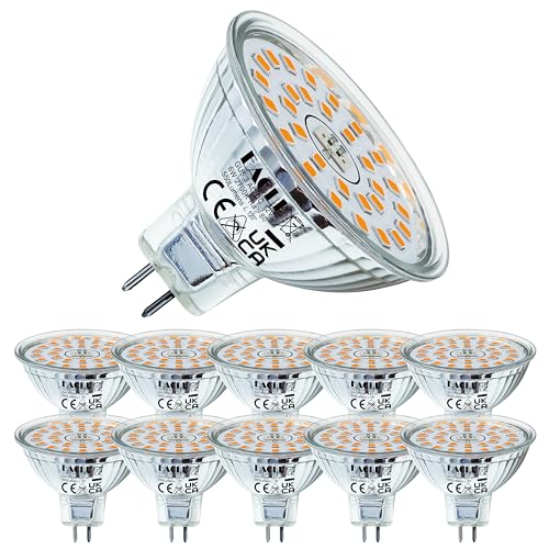 EACLL Bombillas LED GU5.3 Blanco Cálido, 6W Equivalente 50W MR16 Halógena, Pack de 6, Focos Sin Parpadeo AC/DC 12V, 2700K 450 Lúmenes 120 ° Spotlight, Lámpara Reflectora No Regulable