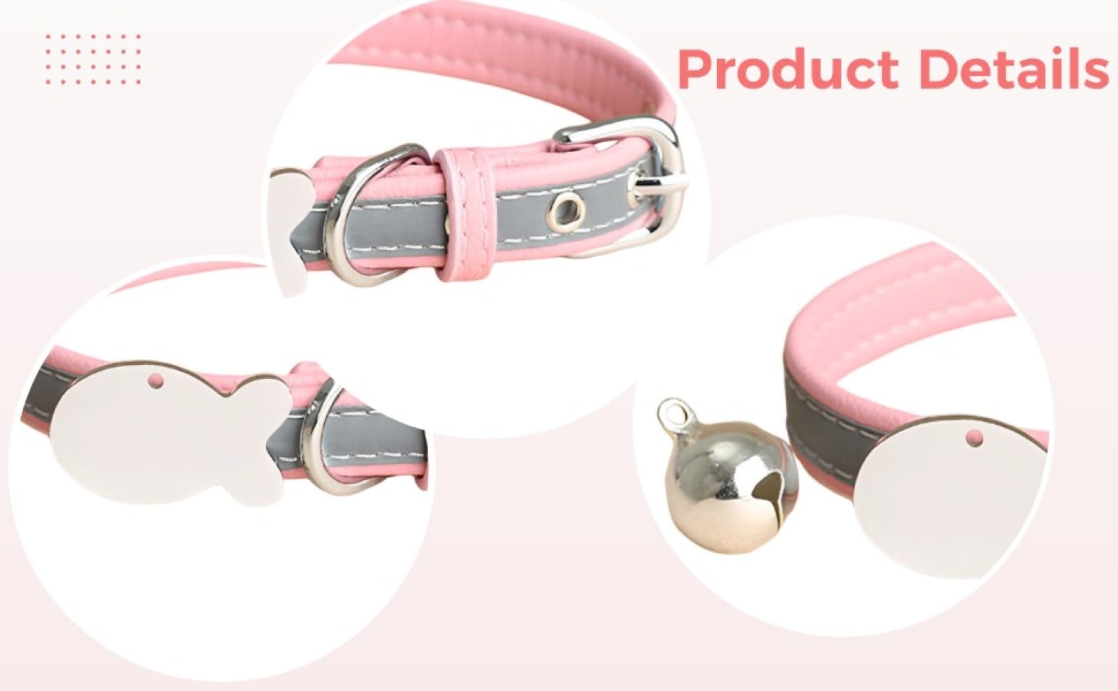 Katzenhalsband, personalisiert mit Namensschild und Glocke, graviertes Haustierhalsband mit Fisch-ID-Platte aus Titanstahl, weiches Fiblerleder, verstellbar für kleine Hunde und Katzen, pink