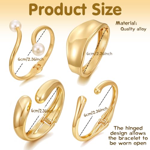 BROCC 2-4PCS Gold Plated Cuff Bangle Bracelets for Women Trendy Hinged style Adjustable Cuff Bangle Bracelet Wrist Wrap Irregular Minimalist Jewelry Set2