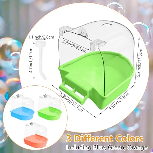 Tfwadmx 3Pcs Bird Bath for Cage Hanging Parakeet Bath Box Clear Bird Bathtub Water Shower Food Feeder Bathing Tub for Cockatiel Conure Canary Budgies