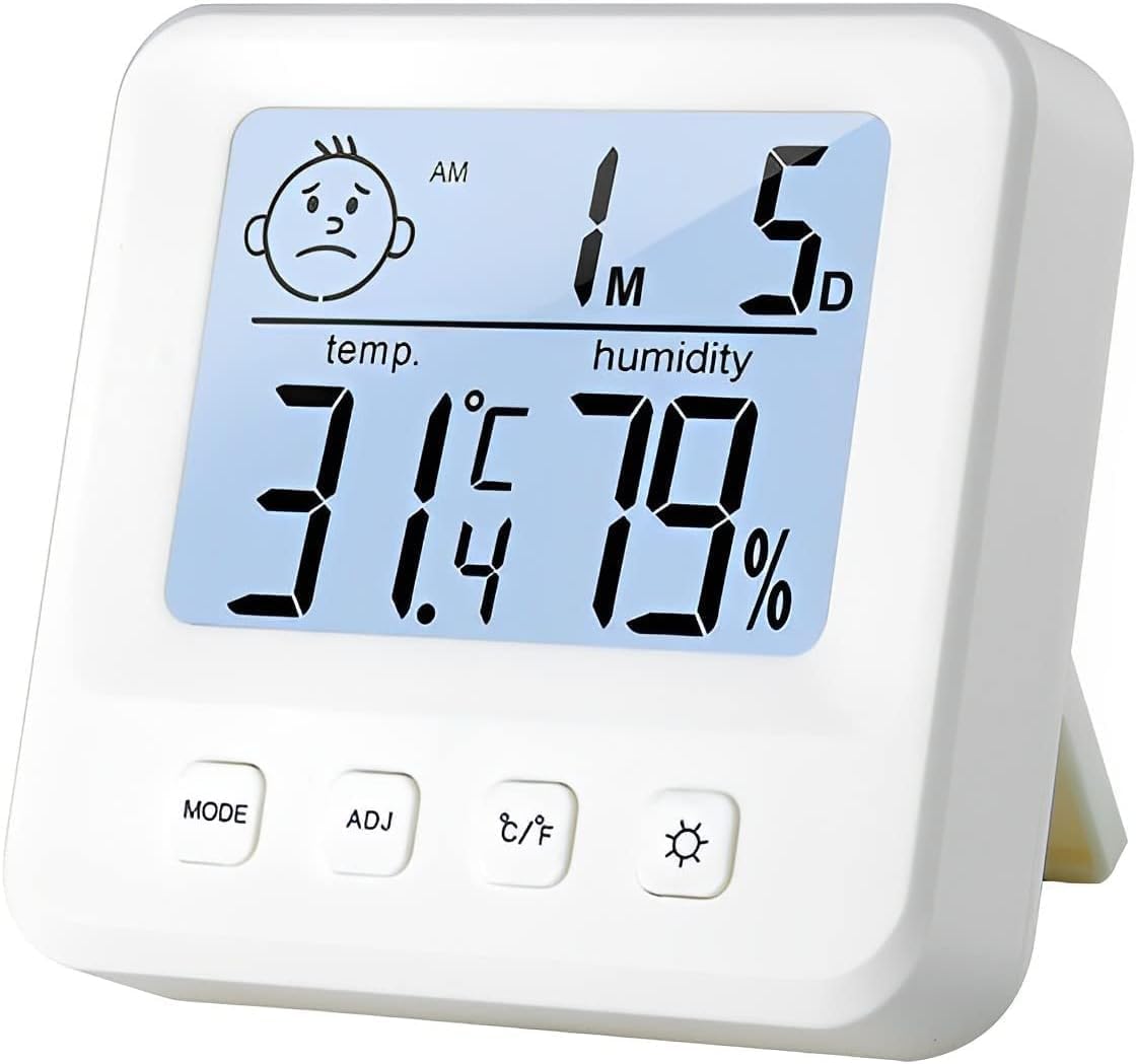 McMola Digital Hygrometer Indoor Thermometer Room Thermometer and Humidity Gauge with Temperature Humidity Monitor, Backlight, Clock & ℃/℉ Function