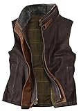 Men’s Real Leather Vest – Western Cowboy Vintage Sleeveless Outdoor Jacket with Wool Lining & Zip Closure (L, Vest)