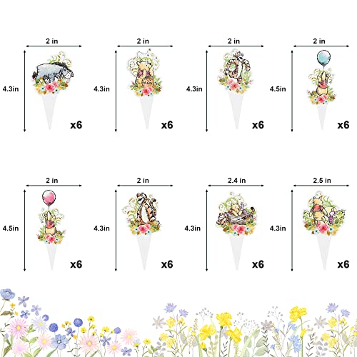 48 Pcs Winnie Cupcake Toppers Cute Winnie Cake Topper Adorable For Baby Shower Decorations Birthday Party Supplies #TOP1