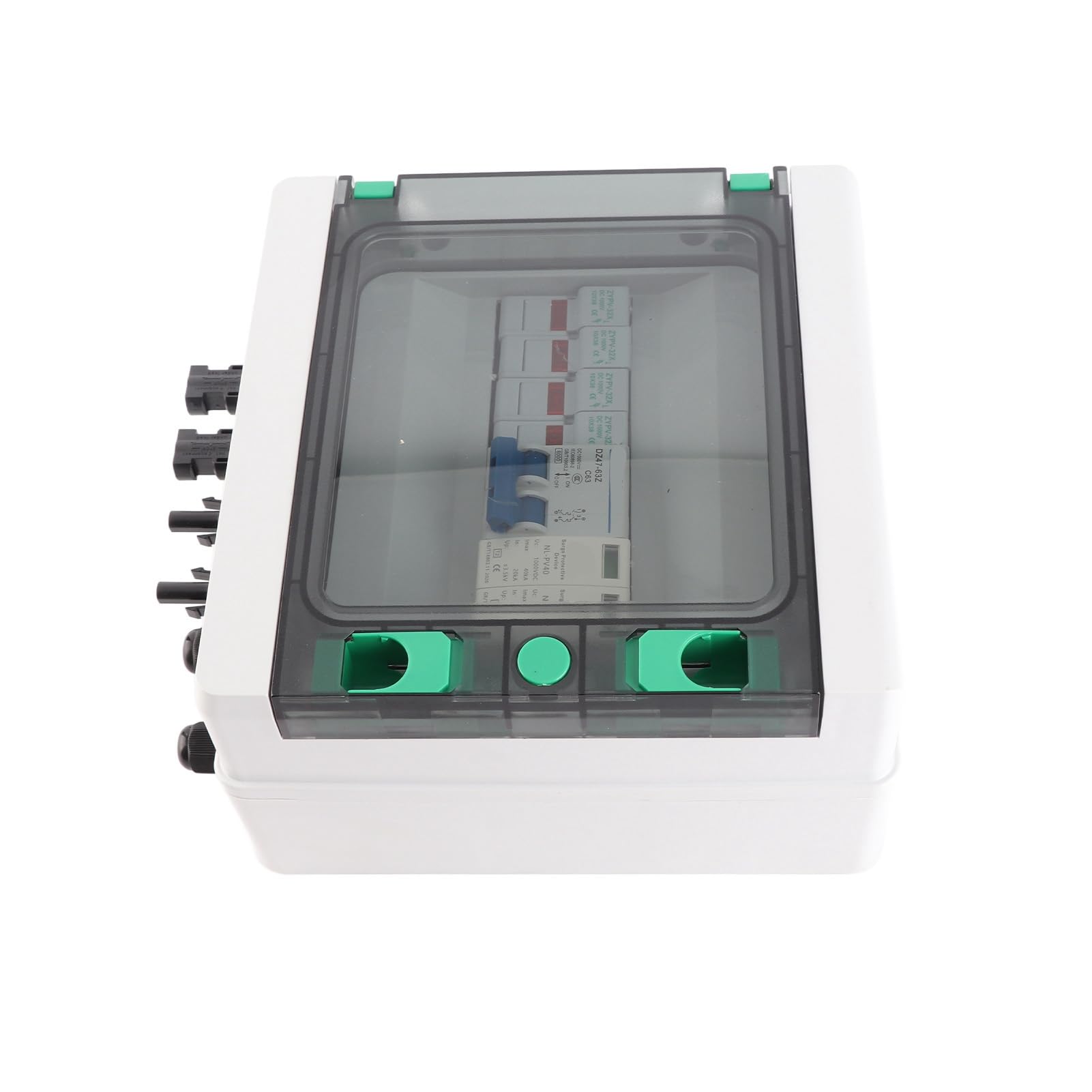 FTVOGUE Scatola Combinatrice Fotovoltaica, Scatola di Giunzione Solare in Policarbonato ABS 2 Ingressi Stringa 1 Uscita DC1000V IP65 con Fusibili 15A Interruttore 63A per Sistemi di Energia Solare