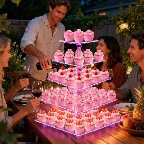 image for YestBuy Cupcake Stand with Pink Lights – 5 Tier Premium Cupcake Hold