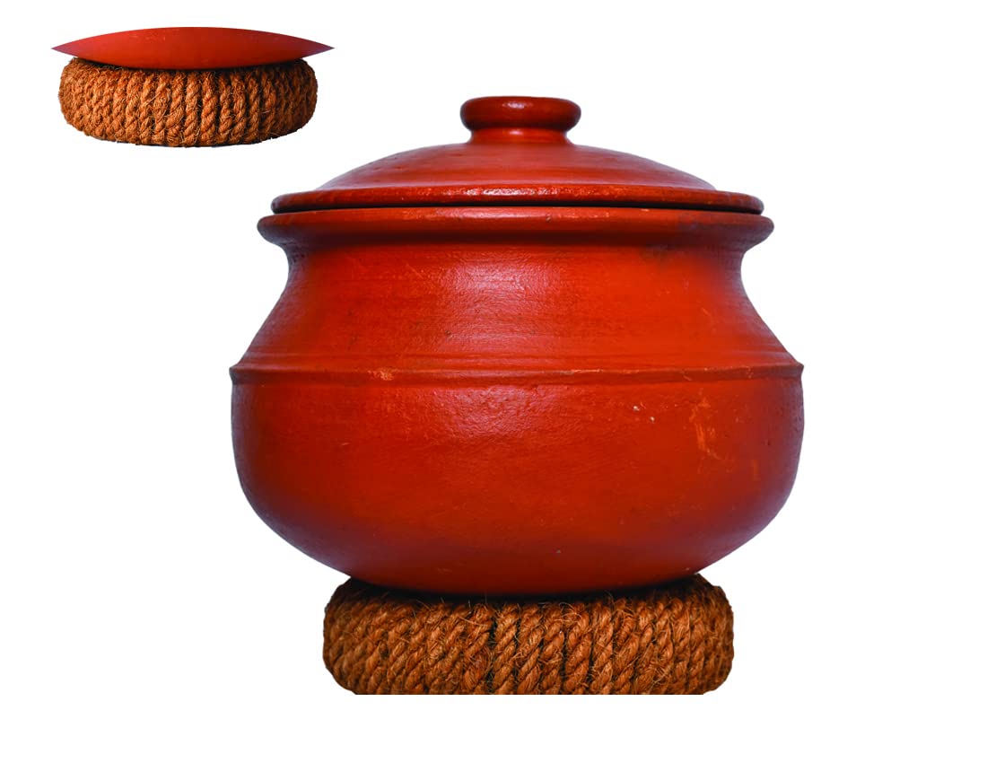 Frills & Colours Clay Pot for Cooking - Mitti Ka Matka/Earthen Pot for LPG Gas Stove - Biryani Handi/Terracotta Dahi Handi - Organic Natural Red - 5 Liter With Lid