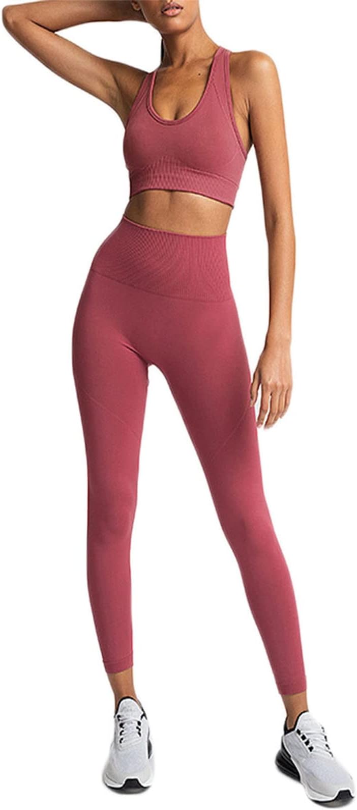 HotexyWorkout Set for Women 2 Pieces Outfits Seamless Yoga Leggings with Sports Bra Tank Top Gym Sets Matching Sets