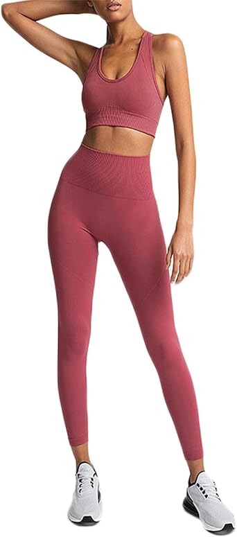 Workout Set for Women 2 Pieces Outfits Seamless Yoga Leggings with Sports Bra Tank Top Gym Sets Matching Sets