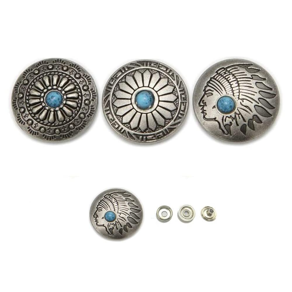 Amazon | コンチョ ボタン 9個セット ターコイズ ボタン式 20mm レザー