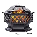 Panovue 28Inch Outdoor Fire Pit, Hexagon Shaped Wood Burning Firepit for Outside Bonfire, Patio, Backyard and Camping (Antique Bronze)