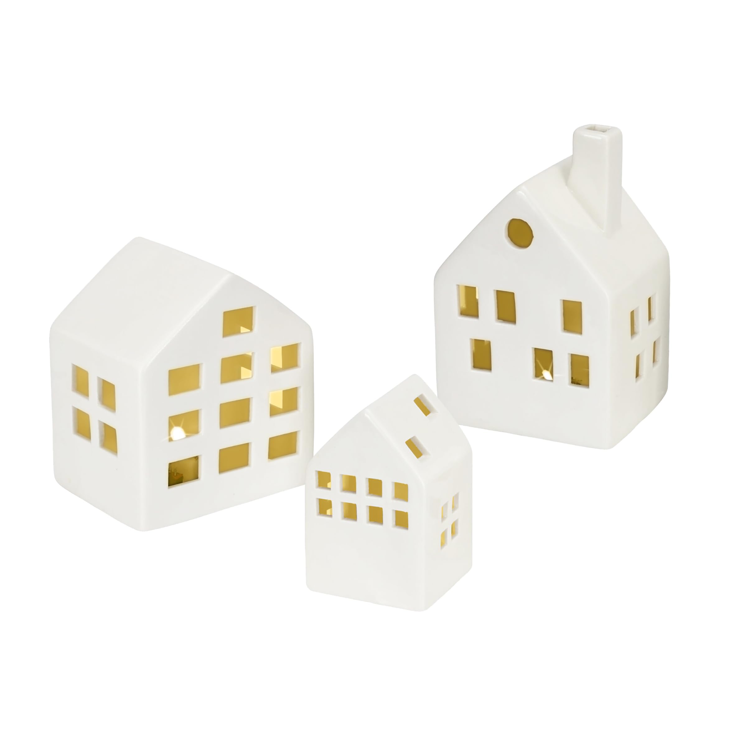 Maisons De Village De Noël En Céramique Blanche Éclairées - Décorations Festives Pour L'Hiver