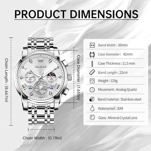 Image of OLEVS Watches for Men Luxury Dress Stainless Steel Waterproof Chronograph