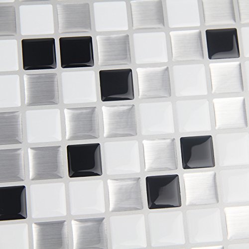 Faronze Kitchen Mosaic Wall Tiles Peel And Stick Self-Adhesive Diy Backsplash Stick-On Vinyl Wall Tiles For Kitchen And Bathroom 10" X 10" Each, 4 Sheets Pack (Black & White) #TOP4