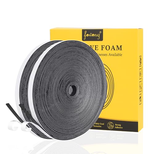 fowong Joint Fenêtre Isolation - Joint Porte d'Entrée en Mousse Caoutchouc Adhésif 6mm x 1.5mm x 20m - Anti-Bruit, Anti-Froid, Anti-Glisse - Pour Portes et Fenêtres - Noir