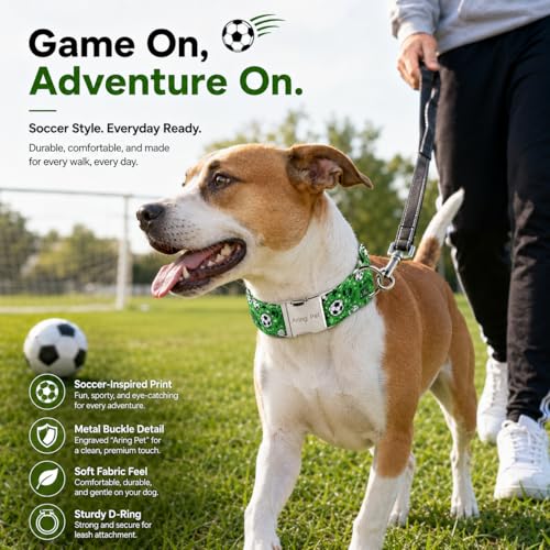 Image of ARING PET Boy Dog Collar for Puppy Small Medium Large Dogs-Green Soccer M