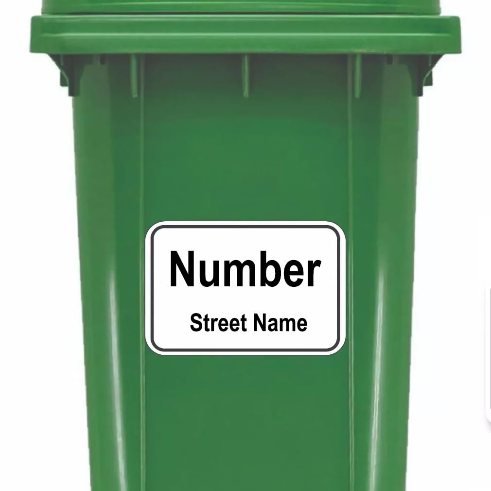 Lot de 2 Étiquettes Pour Poubelles Personnalisable Avec Le N° de Votre Maison et le Nom de Votre Rue Autocollants sur Mesure pour Bacs à Déchets