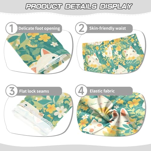 KLL Cartoon Cat Bunny and Flower Green Little Girls Legging Stretch Full Length Activewear Exercise3