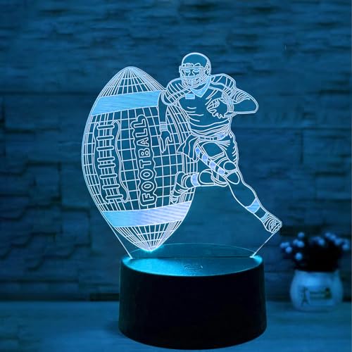 Deluisho Lampade 3D Rugby, Luce Notturna del Pallone da Rugby, 16 Colori di Luce Senza Commutazione, Base in Plastica Ecologica con Pannello Luminoso in Acrilico, Tensione Sicura di 5V, Regalo a