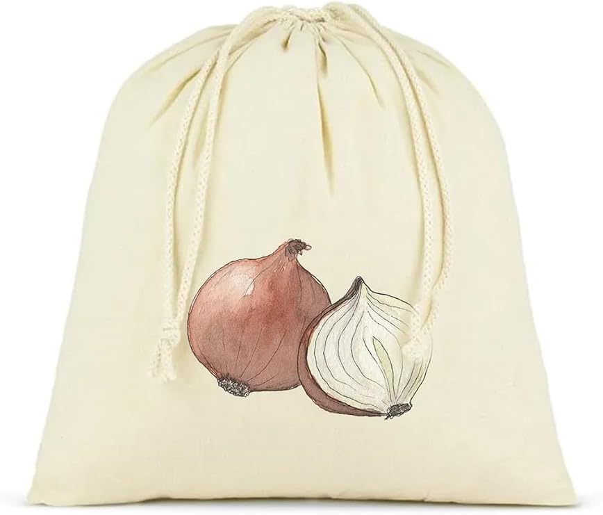 stonehill Potato, Onion and Garlic Storage Bag, Set of 3, Raw Cloth Fabric, Drawstring
