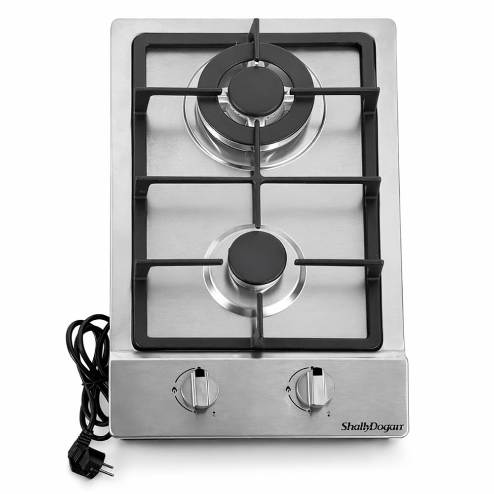 Shally Dogan Mueble base de cocina 2 puertas 80 x 60 x 85 cm con placa de cocción a gas 2 fuegos, placas de hierro fundido resistentes, montaje con patas fijas o ruedas, kit completo monobloque (Olmo)
