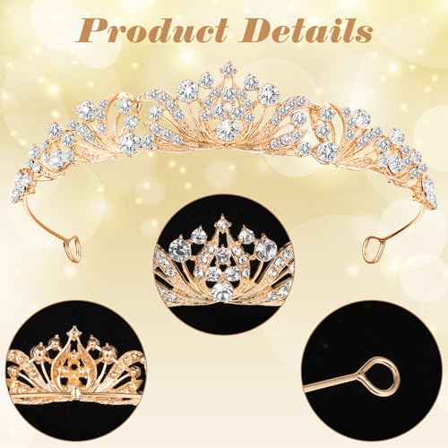 TIESOME Strass Kristall Tiara, Diadem Hochzeit Krone Stirnband Prinzessin Elegante Krone Braut Hochzeit Stirnbänder Abschlussball Geburtstagsfeier Haarschmuck Schmuck Geschenke für Frauen(gold)