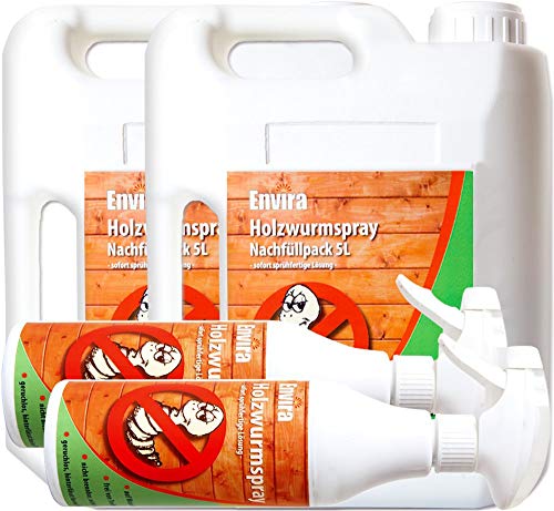 Preisvergleich Produktbild Envira Holzwurm-Spray - Holzwurm Ex Gegen Holzschädigende Insekten Mit Langzeitschutz - Auf Wasserbasis - 2x5Ltr+2x500ml