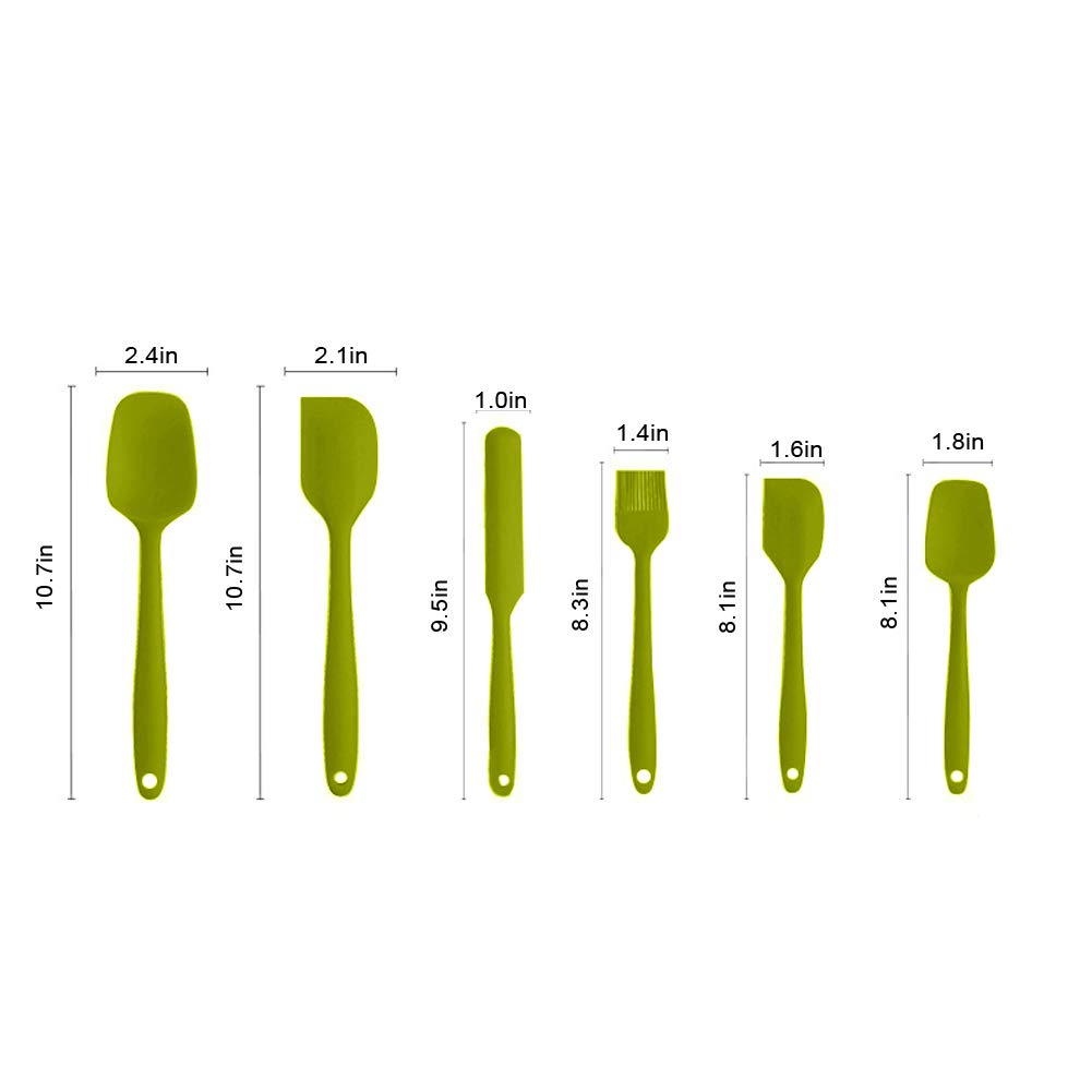 FeMereina Silikon Spatel Set 6 Stück Teigschaber Silikon Hitzebeständig Einteiliges Nahtloses Design zum Backen, Kochen und Mischen Hitzebeständiger Antihaft-Küchenbackwerkzeuge (Grün, 1)