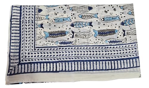 India Hand Block Print 100% Pure Cotton Beautiful Fish Printed Sarong Women Beach Bikini Pareo Cover Size 44X72 Inch 00154