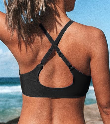 CUPSHE Womens Bikini Top Swimsuit Bandeau Top Back Tie with Removable Shoulder Straps2